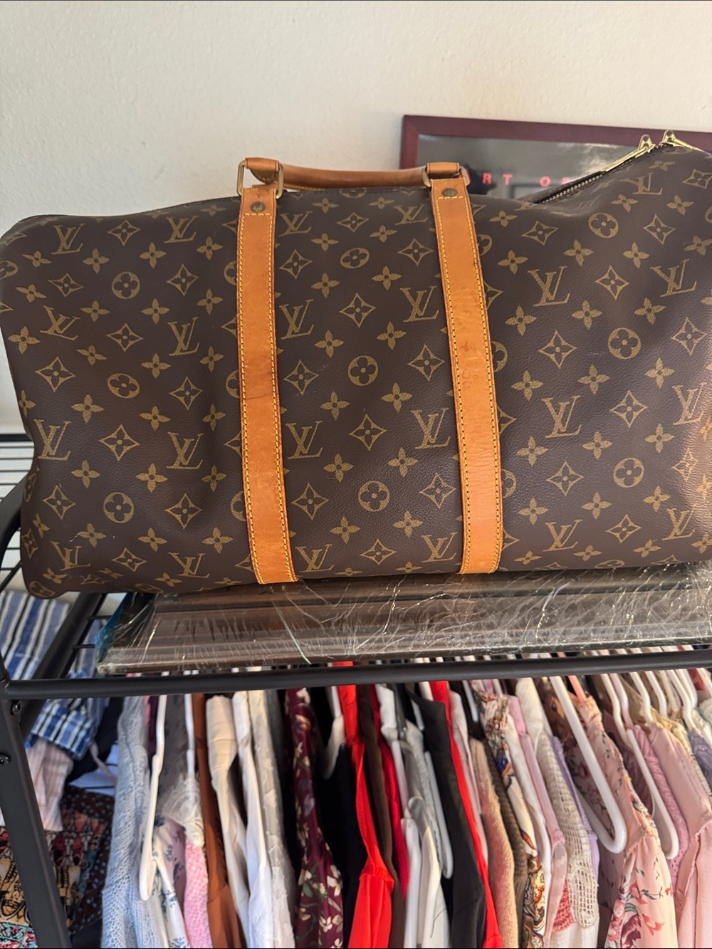 Louis Vuitton Brown Monogram Duffel with Tan Leather Straps